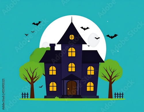 Haunted house under a spooky moon