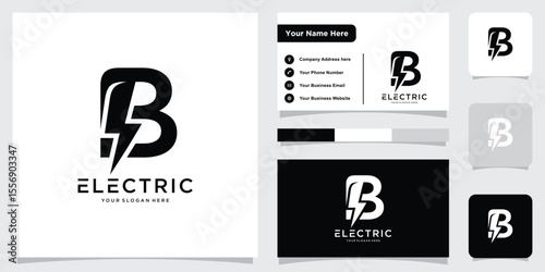 Letter B Electric Logo, letter B with lightning bolt combination, Vector Illustration