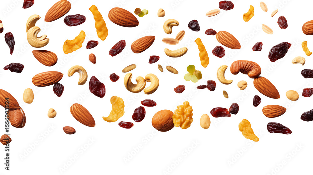 Delectable nuts and dried fruits create a vibrant, healthy snack mix Isolated on transparent Background Delectable nuts and dried fruits create a vibrant, healthy snack mix Isolated on transparent Background