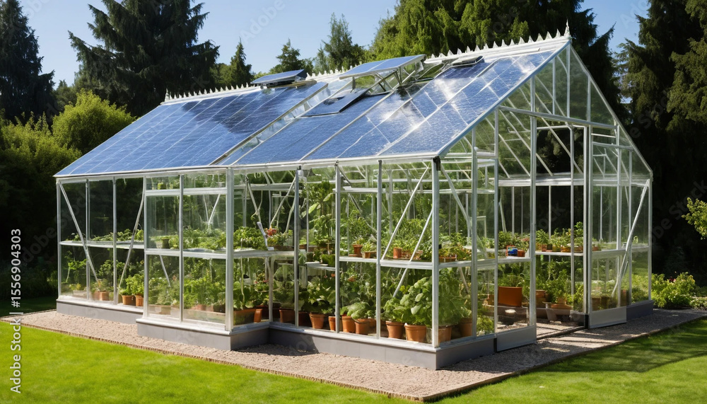 Obraz premium Greenhouse Farm Using Transparent Solar Panels