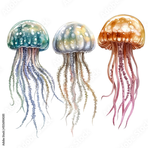 Jellyfish, watercolor painting vector, isolated on a white background.