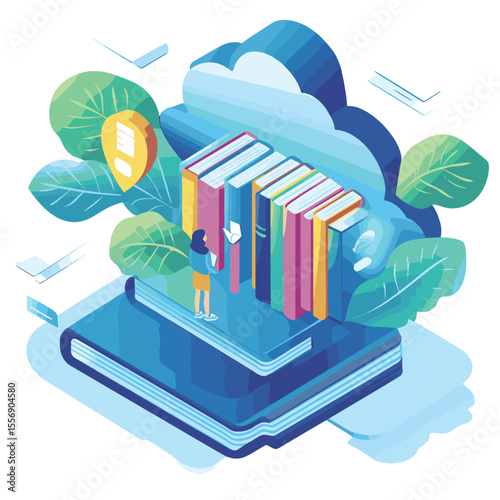 Online education and distant knowledge learning course tiny person concept
