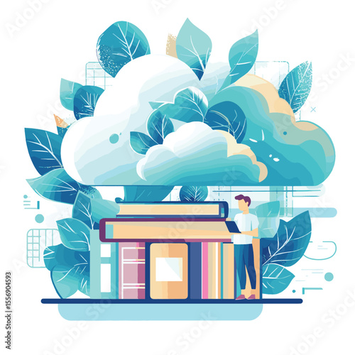 Online education and distant knowledge learning course tiny person concept