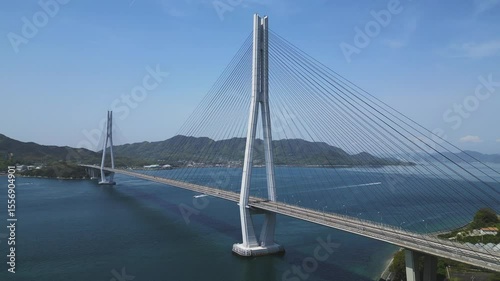 aerial view Shimanami Kaido - Tatara Bridge , Onomichi City, Hiroshima Prefecture photo