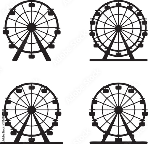 Ferris wheel silhouette set vector illustration isolated On Transparent Background