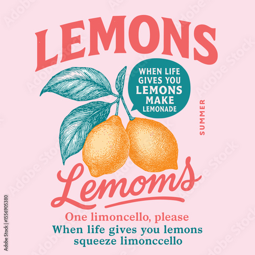 Limon Cello Vintage Lemon Print - College Varsity Fruit Graphic Tee - Women's Retro Citrus Fashion T-Shirt Design