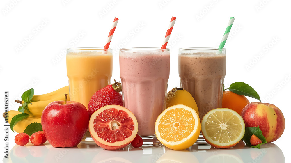 Fototapeta premium Three Delicious Fruit Smoothies with Fresh Fruits