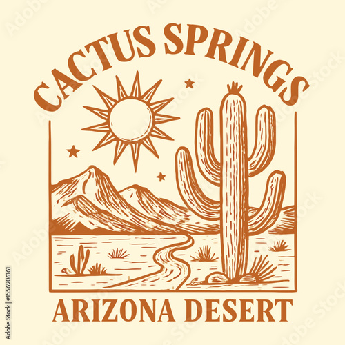 Arizona desert graphics print, cactus springs artwork, hand drawn sketch design, t-shirt sweatshirt fashion graphic
