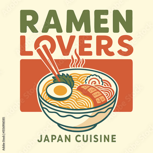 Amen Club Hand Drawn Japanese Ramen Food Graphic - T-Shirt Design with Noodle Bowl, Chopsticks, Fried Shrimp and Eggs