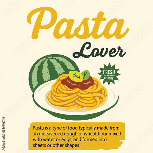 Pasta Lover Food Fashion Graphic, T-Shirt Print Design for Women Men Kids, Italian Cuisine Summer Apparel, Trendy Foodie Art