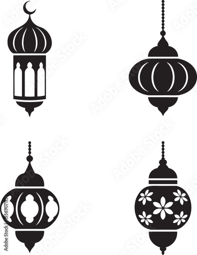 Vintage hanging light silhouette set vector illustration isolated On Transparent Background