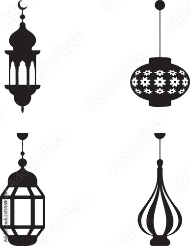 Vintage hanging light silhouette set vector illustration isolated On Transparent Background