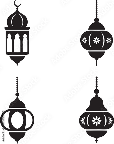 Vintage hanging light silhouette set vector illustration isolated On Transparent Background