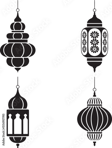 Vintage hanging light silhouette set vector illustration isolated On Transparent Background