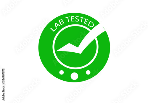 "LAB TESTED" text in a green circle with check mark isolated on white