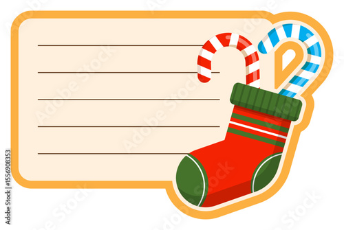Christmas Stocking and Candy Canes Note Template Festive Holiday Design