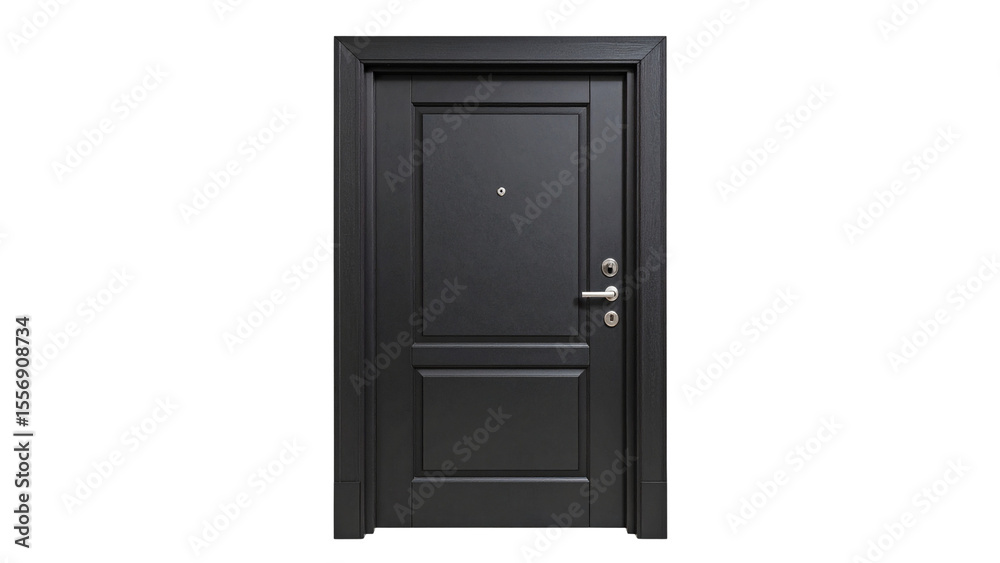 Naklejka premium Closed black door isolated on white or transparent png