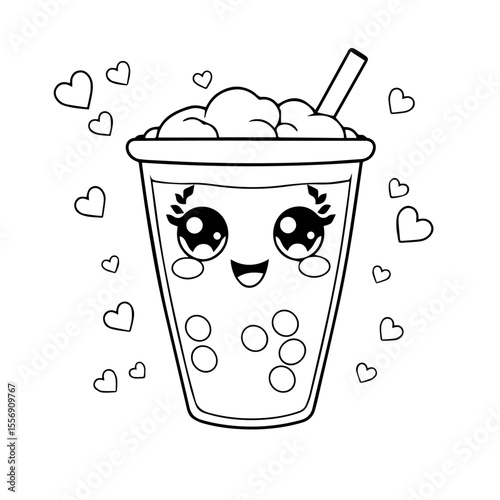 Kawaii Bubble Tea Coloring Page