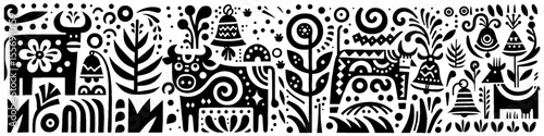 Hand‑Drawn Cattle Illustration, Tribal Farm Folk Art Pattern Vector for Livestock and Countryside Adventure Themes Design