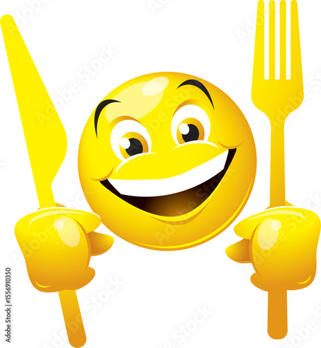 Smiley with fork an knife