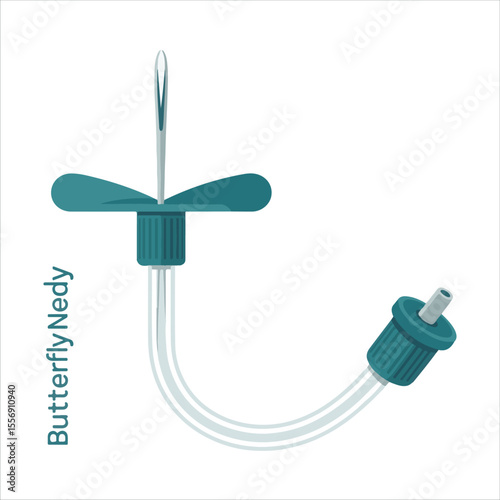 Medical butterfly needle with tubing and connector for infusion therapy