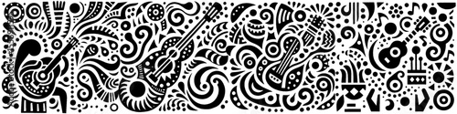Hand‑Drawn Guitar and Music Illustration, Tribal Melodic Folk Art Pattern Vector for Musical and Festival Adventure Themes Design
