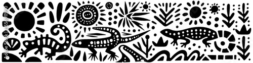 Hand‑Drawn Lizards and Desert Illustration, Tribal Wilderness Folk Art Pattern Vector for Nature and Southwestern Theme Designs
