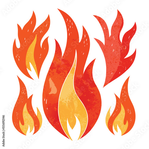 A vector illustration set of orange and red burning fire flames, perfect for icons or design elements