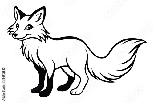 Fox cartoon illustration featuring beautiful monochrome outlines on a plain backdrop depicts a classic design