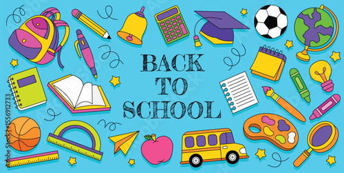 School Supplies Doodle Set - Hand Drawn Vector Icons for Kids Education