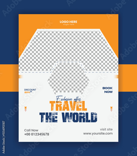Summer beach Travel tour flyer banner and Social media traveling premium template vector