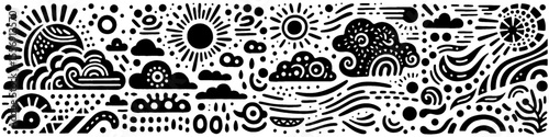 Hand‑Drawn Sun and Cloud Illustration, Tribal Weather Folk Art Pattern Vector for Nature and Sky Adventure Themes Design