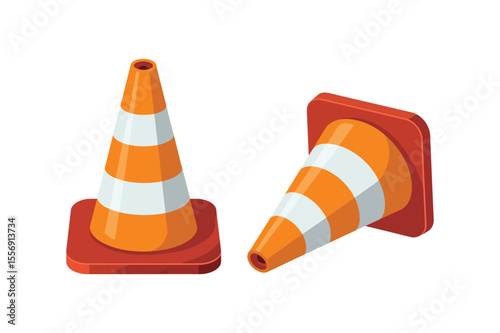 Safety Cones Construction Zone, Traffic Control, and Hazard Warning Illustrations