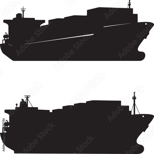 Cargo Ship Icon Silhouette on White Background vector illustration