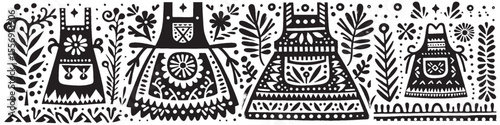 Hand‑Drawn Apron Illustration, Tribal Kitchen Folk Art Pattern Vector for Cooking and Culinary Theme Designs