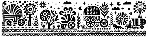 Hand‑Drawn Horse Cart Illustration, Tribal Rural Folk Art Vector for Farm Life and Vintage Transportation Themes Design