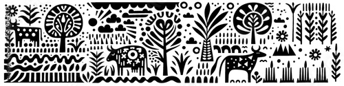 Hand‑Drawn Cow Illustration, Tribal Pasture Folk Art Vector for Farm Animal and Country Life Themes Design