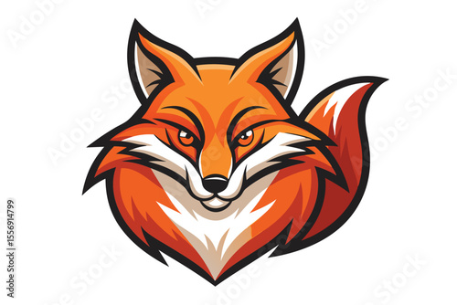Bold orange fox head looks forward with striking eyes and confident expression beautifully