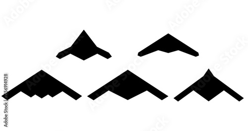 Stealth Military Aircraft Jet Bombers silhouettes icon Vector illustration isolated on a white background