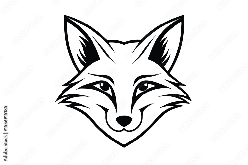 Obraz premium Fox's face is depicted with sharp lines and bold contrast in black and white