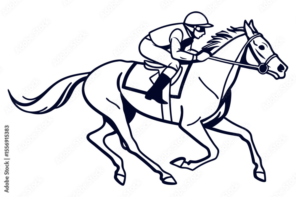Racehorse Galloping Fast with Jockey in Motion