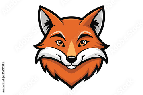A vibrant orange fox face looks directly forward with a confident and composed expression