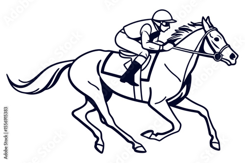 Racehorse Galloping Fast with Jockey in Motion