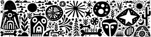 Hand‑Drawn Bones Illustration, Tribal Anatomy Folk Art Vector for Halloween, Nature, and Educational Themes Design