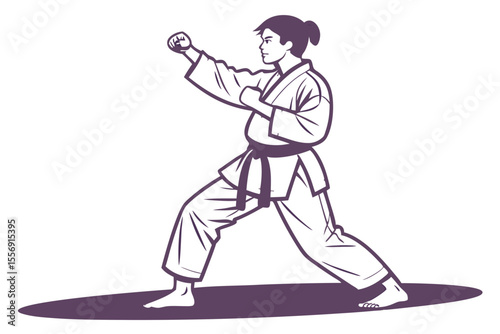 Karate Stance Fighter Focused for a Powerful Strike