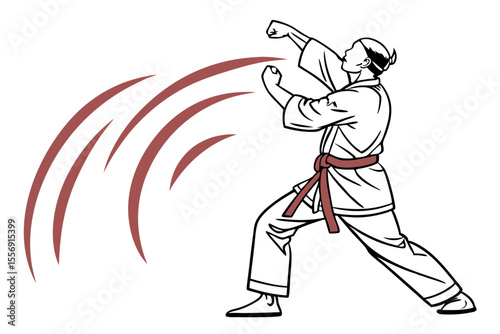 Karate Fighter Ready for Combat with Defensive Stance