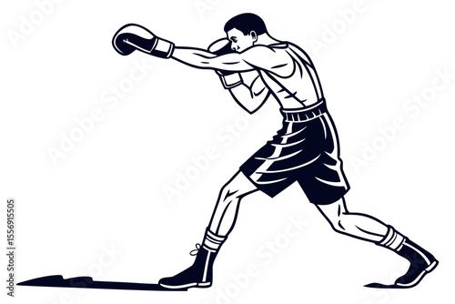 Minimalist Boxer Mid Jab in Line Drawing Style