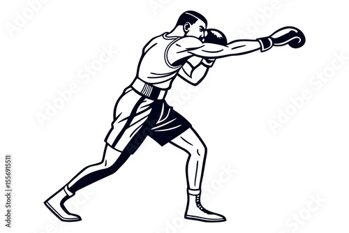Simple Line Drawing of Boxer Delivering a Punch