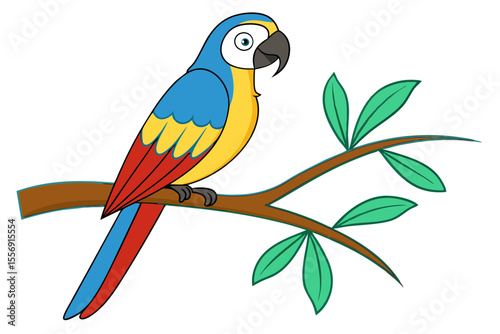 Colorful Parrot Sitting Calmly with Feathers Detailed