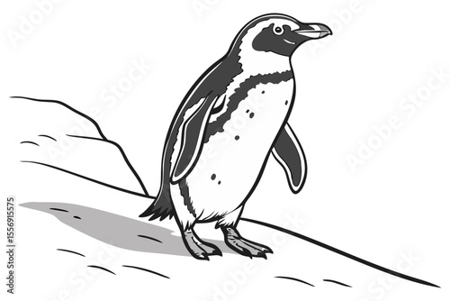 Funny Penguin Character Facing Forward on White